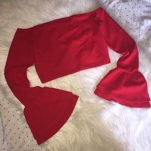 Red Bell Sleeve Crop Top